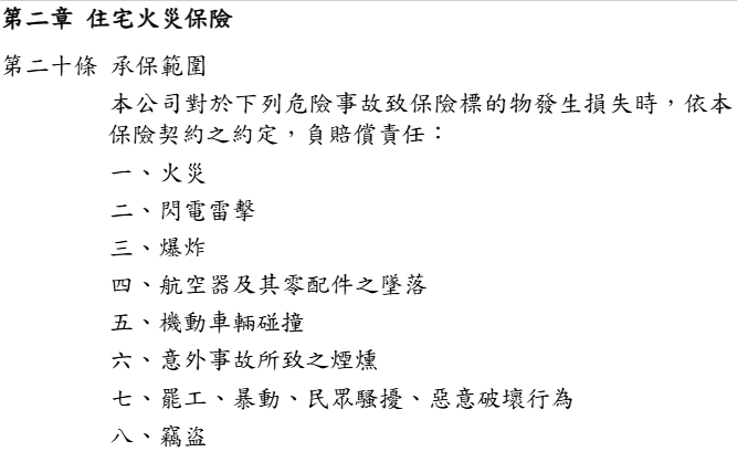 住宅火險的保險範圍