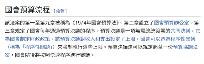 美國政府停擺原因為1974年國會預算法