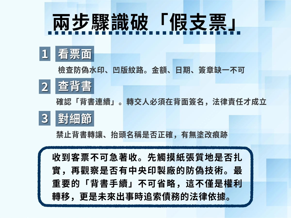 兩步驟識破假支票