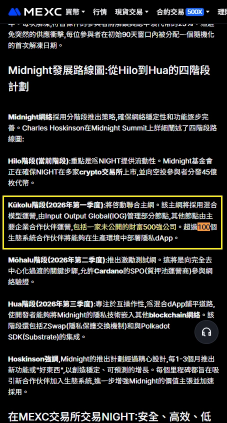 Midnight 發展路線圖｜MEXC交易所